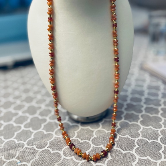 Vintage 70s necklace of rust-colored beads.  32”. - Picture 3 of 7